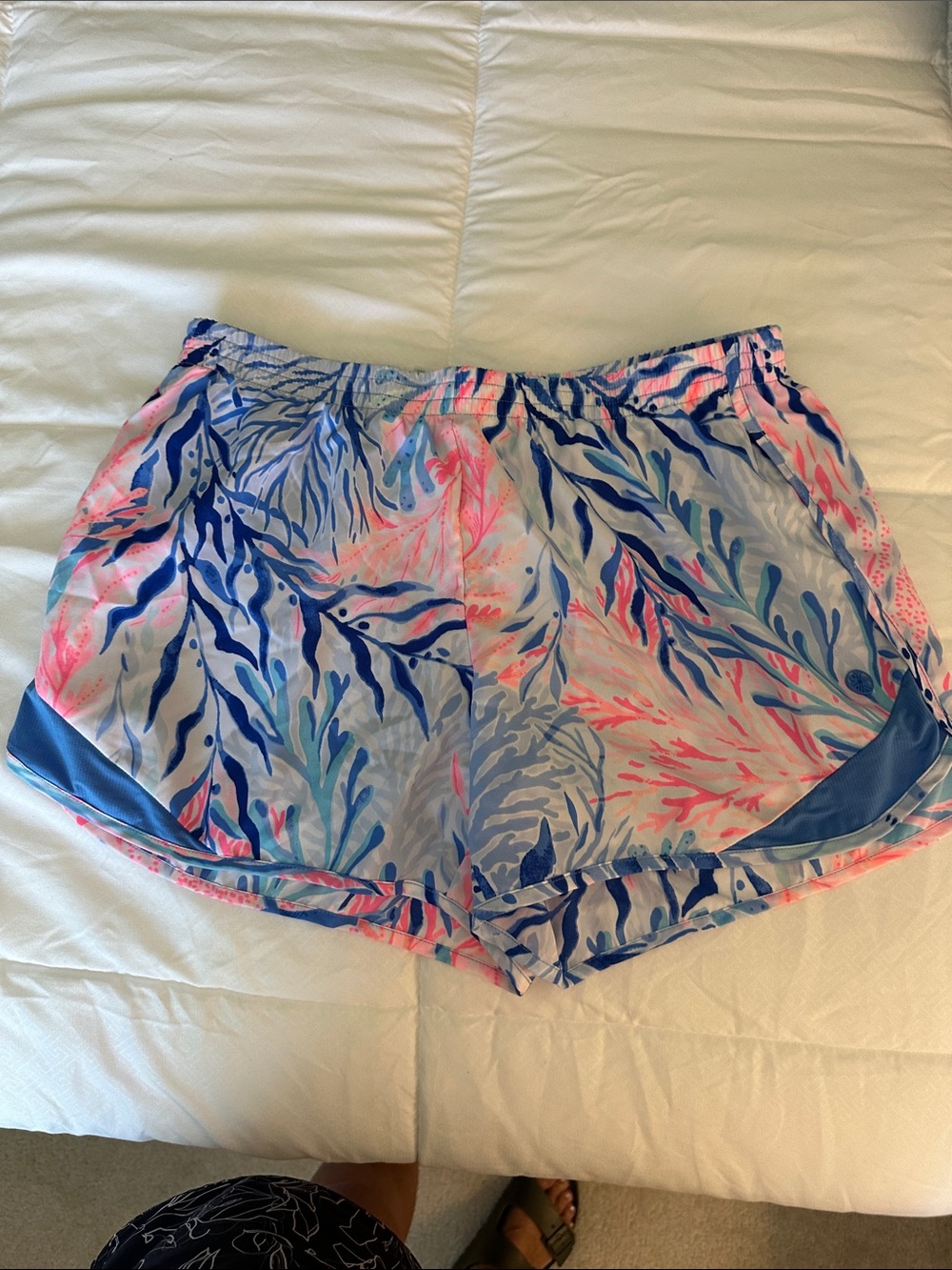 Lilly Pulitzer Coral Reef Print Athletic Shorts — Blue & Pink